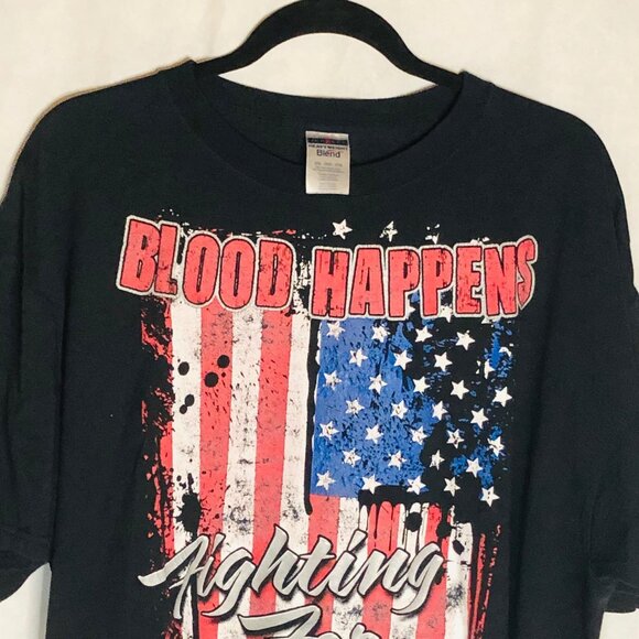 Jerzees T-shirt black short sleeve flag blood happens Cotton Graphic 2XL READ - Picture 3 of 7